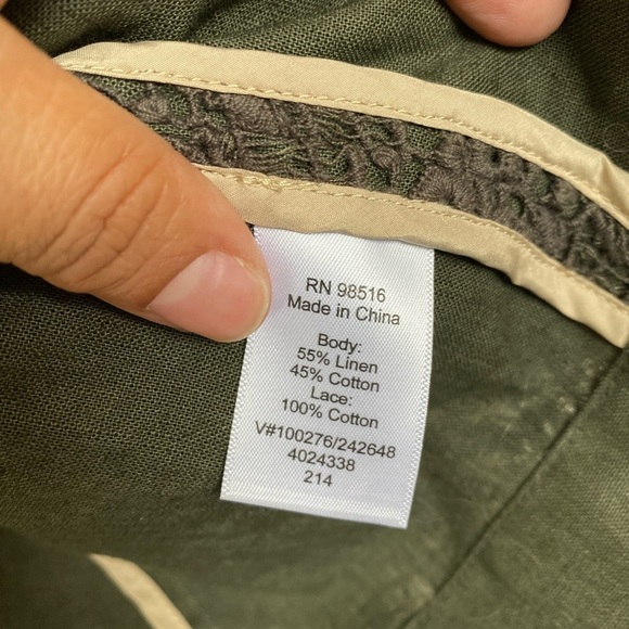 Coldwater Creek Women’s Linen Blend Dark Olive Green Blazer with Lace Trim 14 - Picture 6 of 12